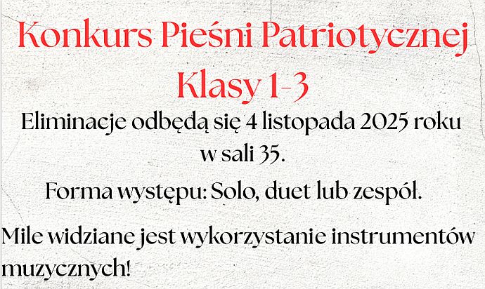 Konkurs Pieśni Patriotycznej klas 1-3 2025