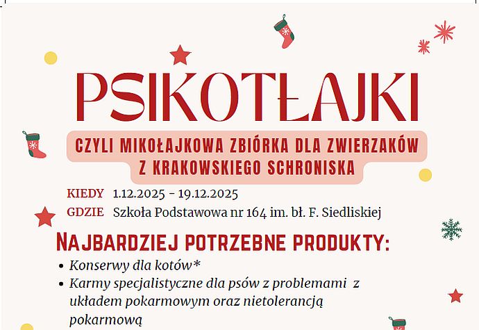 Mikołajkowa zbiórka dla zwierzaków z krakowskiego schroniska 2025
